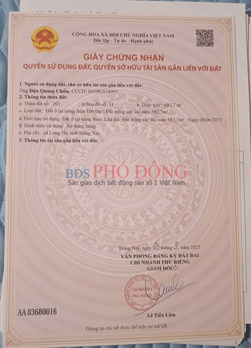 680m2(100m2 thổ cư) giá chỉ 680tr. Đất ở mt đường 32m