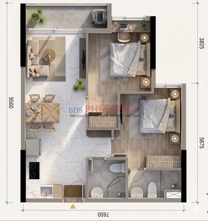 Căn hộ 2 mặt tiền 65m2 2PN-2WC ngay quốc lộ 13 Lái Thiêu