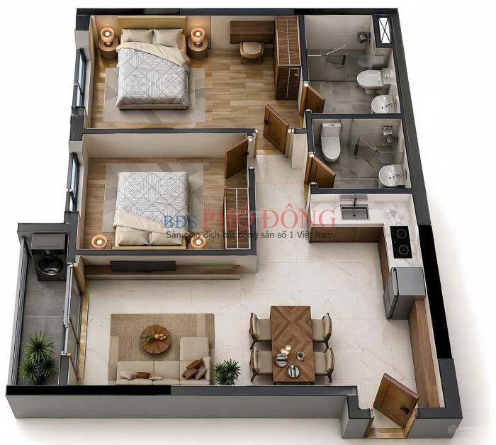 Căn hộ 2 mặt tiền 65m2 2PN-2WC ngay quốc lộ 13 Lái Thiêu